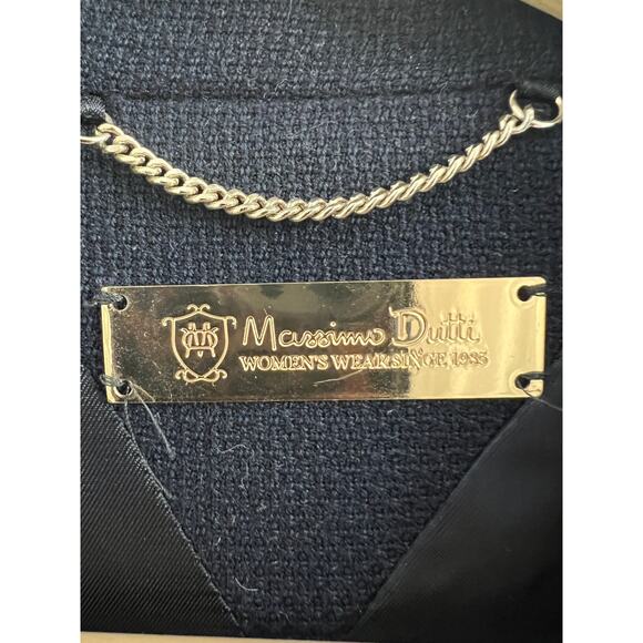 Massimo Dutti Cotton Wool Blend Blazer Gold Zipper Pocket Navy size 6 - Picture 4 of 8